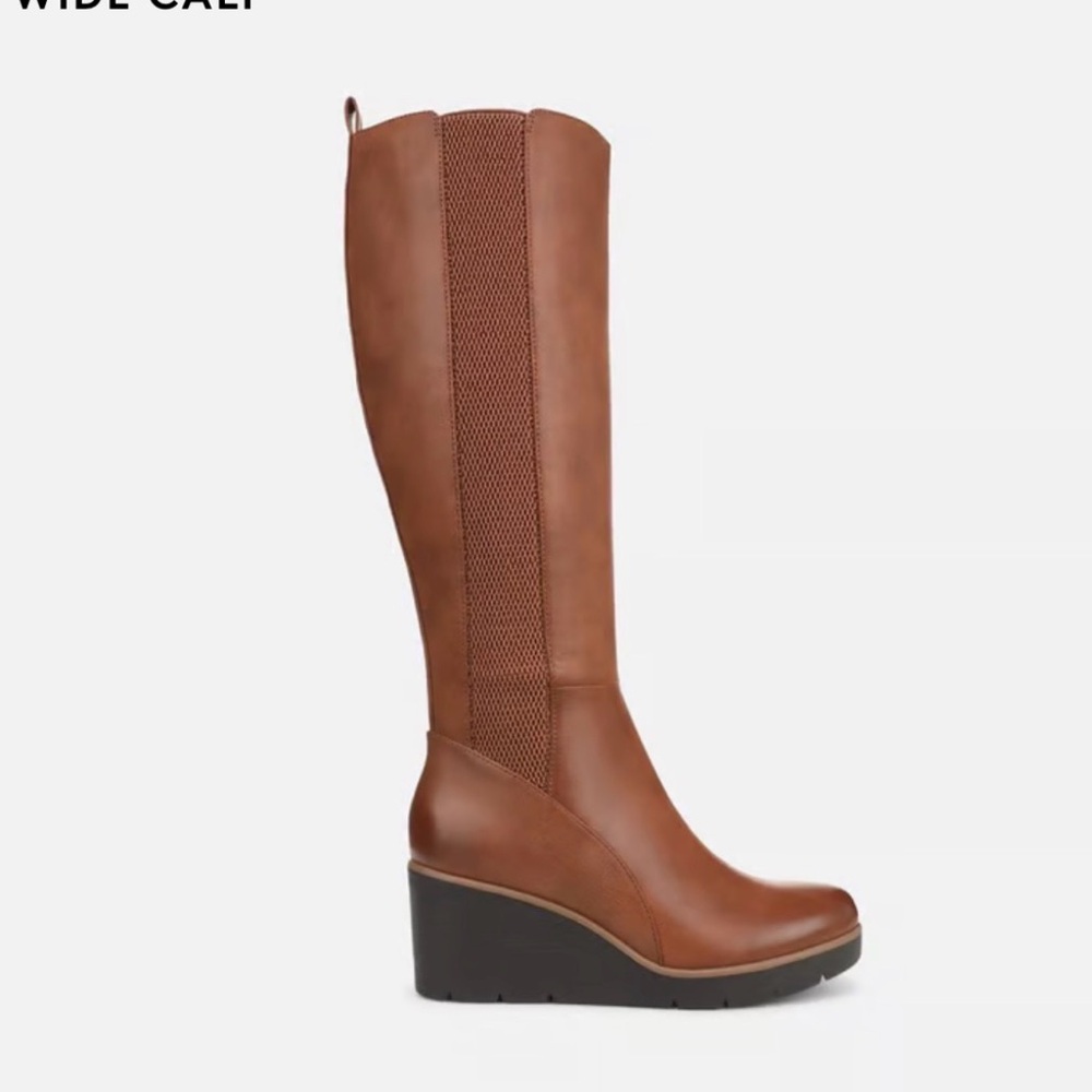 SOUL Naturalizer Tall Wedge Boots in Toffee Brown Wide Calf - Picture 2 of 12